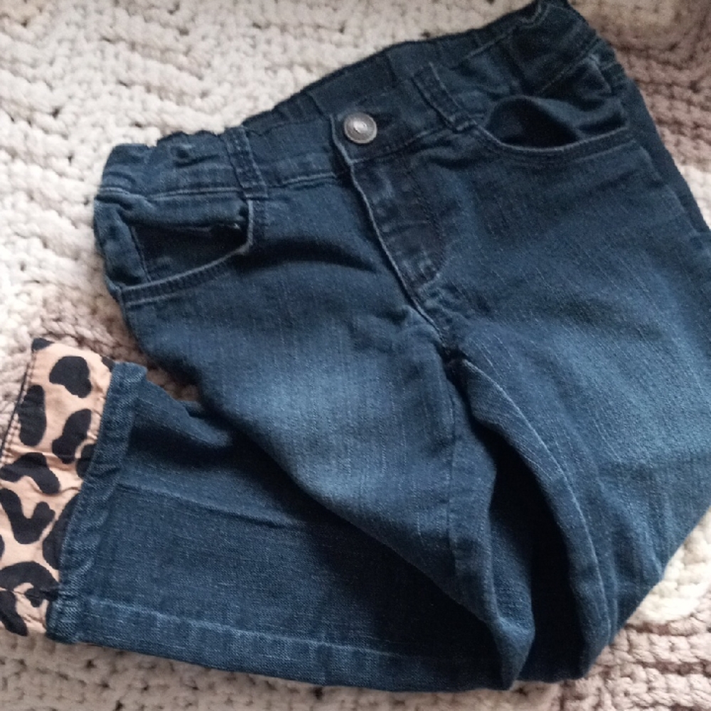 Gymboree Blue Kids Jeans with Leopard Print Cuff